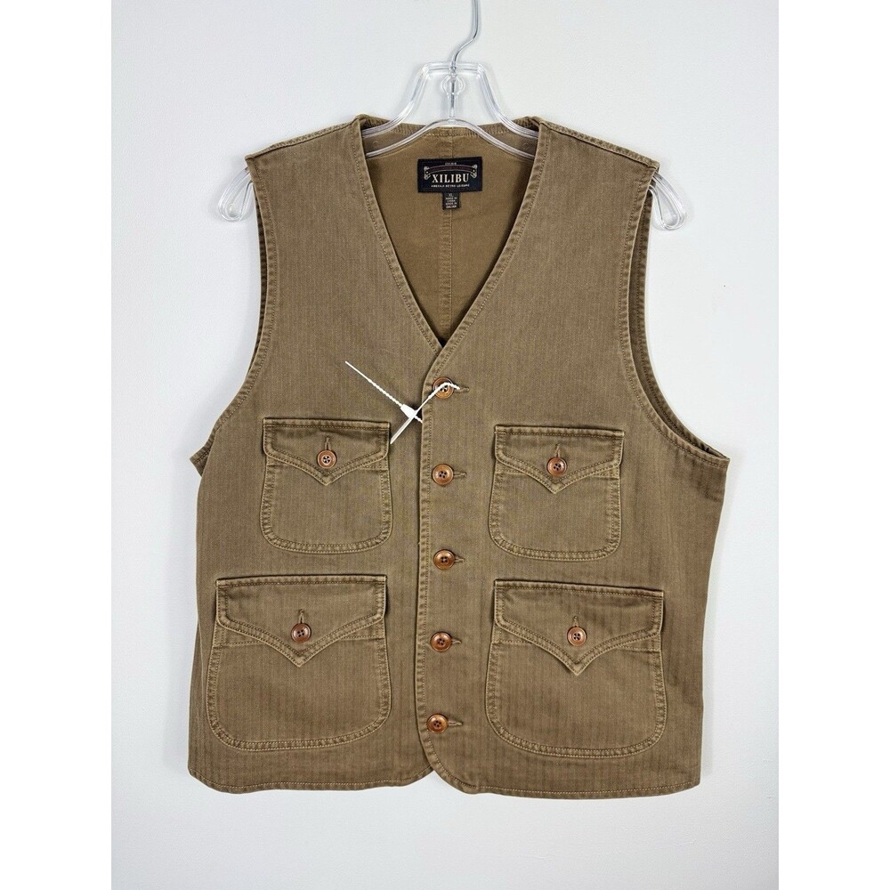 NWT Herringbone Utility Work Farmcore Olive Cotton Canvas Vest L-XL